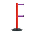 Retractable Dual Belt Barrier Stanchion, Heavy-Duty Rubber Base, 13 ft Belt - Montour Line MSR630D