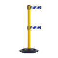 Retractable Dual Belt Barrier Stanchion, Heavy-Duty Rubber Base, 11 ft Belt - Montour Line MSR630D