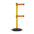 Retractable Dual Belt Barrier Stanchion, Heavy-Duty Rubber Base, 11 ft Belt - Montour Line MSR630D