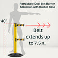 Retractable Dual Belt Barrier Stanchion, Heavy-Duty Rubber Base, 7.5 ft Belt - Montour Line MSR630D