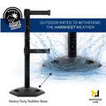 Retractable Dual Belt Barrier Stanchion, Heavy-Duty Rubber Base, 16 ft Belt - Montour Line MSR650D