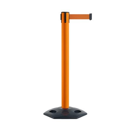 Retractable Belt Barrier Stanchion, Heavy-Duty Rubber Base, 14 ft Belt - Montour Line MSR650