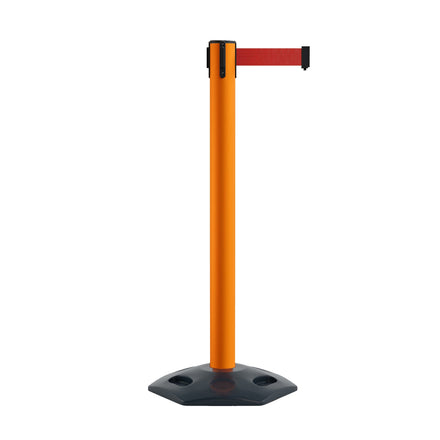 Retractable Belt Barrier Stanchion, Heavy-Duty Rubber Base, 14 ft Belt - Montour Line MSR650