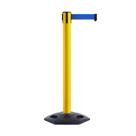 Retractable Belt Barrier Stanchion, Heavy-Duty Rubber Base, 14 ft Belt - Montour Line MSR650