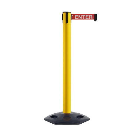 Retractable Belt Barrier Stanchion, Heavy-Duty Rubber Base, 14 ft Belt - Montour Line MSR650