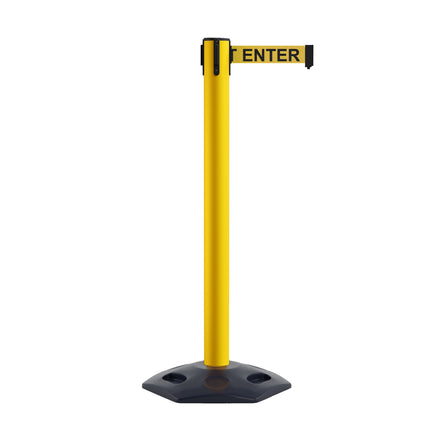 Retractable Belt Barrier Stanchion, Heavy-Duty Rubber Base, 16 ft Belt - Montour Line MSR650