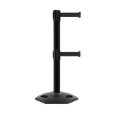 Retractable Dual Belt Barrier Stanchion, Heavy-Duty Rubber Base, 16 ft Belt - Montour Line MSR650D