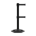 Retractable Dual Belt Barrier Stanchion, Heavy-Duty Rubber Base, 14 ft Belt - Montour Line MSR650D