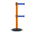 Retractable Dual Belt Barrier Stanchion, Heavy-Duty Rubber Base, 14 ft Belt - Montour Line MSR650D