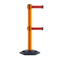 Retractable Dual Belt Barrier Stanchion, Heavy-Duty Rubber Base, 14 ft Belt - Montour Line MSR650D