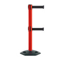 Retractable Dual Belt Barrier Stanchion, Heavy-Duty Rubber Base, 14 ft Belt - Montour Line MSR650D