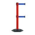 Retractable Dual Belt Barrier Stanchion, Heavy-Duty Rubber Base, 14 ft Belt - Montour Line MSR650D