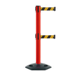 Retractable Dual Belt Barrier Stanchion, Heavy-Duty Rubber Base, 16 ft Belt - Montour Line MSR650D