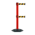 Retractable Dual Belt Barrier Stanchion, Heavy-Duty Rubber Base, 14 ft Belt - Montour Line MSR650D