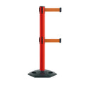 Retractable Dual Belt Barrier Stanchion, Heavy-Duty Rubber Base, 14 ft Belt - Montour Line MSR650D