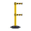 Retractable Dual Belt Barrier Stanchion, Heavy-Duty Rubber Base, 14 ft Belt - Montour Line MSR650D