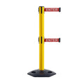 Retractable Dual Belt Barrier Stanchion, Heavy-Duty Rubber Base, 14 ft Belt - Montour Line MSR650D
