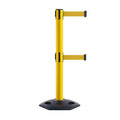 Retractable Dual Belt Barrier Stanchion, Heavy-Duty Rubber Base, 14 ft Belt - Montour Line MSR650D