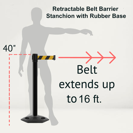 Retractable Belt Barrier Stanchion, Heavy-Duty Rubber Base, 16 ft Belt - Montour Line MSR650