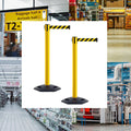 Retractable Belt Barrier Stanchion, Heavy-Duty Rubber Base, 14 ft Belt - Montour Line MSR650