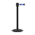 Retractable Belt Barrier Stanchion, Rubber Base, Black Powder Coated Post, 35 ft Belt - Montour Line MSR760