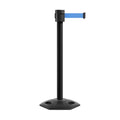 Retractable Belt Barrier Stanchion, Rubber Base, Black Powder Coated Post, 35 ft Belt - Montour Line MSR760