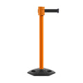 Retractable Belt Barrier Stanchion, Rubber Base, Orange Post, 35 ft Belt - Montour Line MSR760