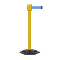 Retractable Belt Barrier Stanchion, Rubber Base, Yellow Post, 35 ft Belt - Montour Line MSR760