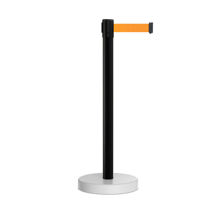 Retractable Belt Barrier Stanchion, Water Fillable Base, Black PVC Plastic Post, 11 Ft Belt -  Montour Line MH630