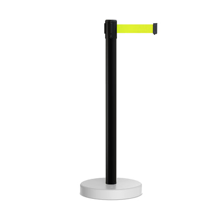 Retractable Belt Barrier Stanchion, Water Fillable Base, Black PVC Plastic Post, 13 Ft Belt -  Montour Line MH630