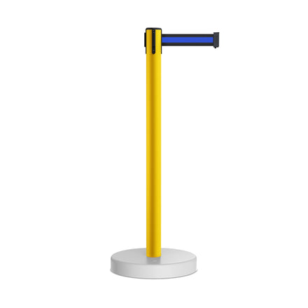 Retractable Belt Barrier Stanchion, Water Fillable Base, Yellow PVC Plastic Post, 11 Ft  Belt - Montour Line MSH630