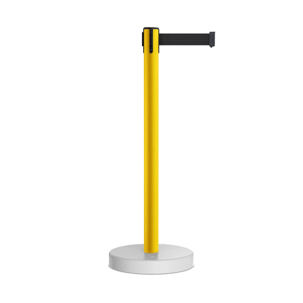 Retractable Belt Barrier Stanchion, Water Fillable Base, Yellow PVC Plastic Post, 11 Ft  Belt - Montour Line MSH630