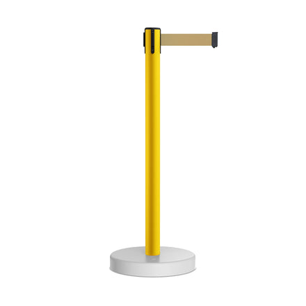 Retractable Belt Barrier Stanchion, Water Fillable Base, Yellow PVC Plastic Post, 11 Ft  Belt - Montour Line MSH630