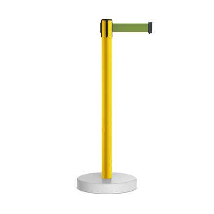 Retractable Belt Barrier Stanchion, Water Fillable Base, Yellow PVC Plastic Post, 7.5 Ft  Belt - Montour Line MSH630