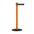 Safety Retractable Belt Barrier Stanchion, Low Profile Steel Base, Orange Post, 11 Ft. Belt - Montour Line MSX630
