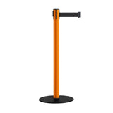 Safety Retractable Belt Barrier Stanchion, Low Profile Steel Base, Orange Post, 9 Ft. Belt - Montour Line MSX630