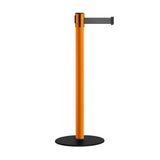 Safety Retractable Belt Barrier Stanchion, Low Profile Steel Base, Orange Post, 9 Ft. Belt - Montour Line MSX630