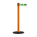 Safety Retractable Belt Barrier Stanchion, Low Profile Steel Base, Orange Post, 11 Ft. Belt - Montour Line MSX630
