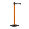 Safety Retractable Belt Barrier Stanchion, Low Profile Steel Base, Orange Post, 11 Ft. Belt - Montour Line MSX630
