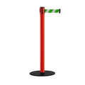 Safety Retractable Belt Barrier Stanchion, Low Profile Steel Base, Red Post, 9 Ft. Belt - Montour Line MSX630
