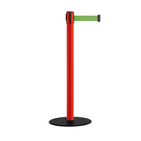 Safety Retractable Belt Barrier Stanchion, Low Profile Steel Base, Red Post, 9 Ft. Belt - Montour Line MSX630
