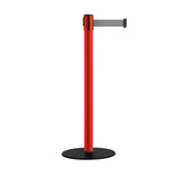 Safety Retractable Belt Barrier Stanchion, Low Profile Steel Base, Red Post, 9 Ft. Belt - Montour Line MSX630