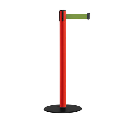Safety Retractable Belt Barrier Stanchion, Low Profile Steel Base, Red Post, 11  Ft. Belt - Montour Line MSX630