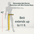 Retractable Belt Barrier Stanchion, Mini Socket Base, Yellow Post, 11 ft Belt - Montour Line MSX630SK