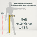 Retractable Belt Barrier Stanchion, Mini Socket Base, Yellow Post, 13 ft Belt - Montour Line MSX630SK