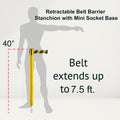 Retractable Belt Barrier Stanchion, Mini Socket Base, Yellow Post, 7.5 ft Belt - Montour Line MSX630SK