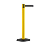 Safety Stanchion Retractable Belt Barriers, Low Profile Steel Base, Yellow Post, 9 Ft. Belt - Montour Line MSX630