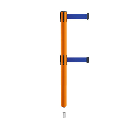 Retractable Dual Belt Barrier Stanchion, Mini Socket Base, Orange Post, 11 ft Belt - Montour Line MSX630DSK