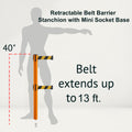 Retractable Dual Belt Barrier Stanchion, Mini Socket Base, Orange Post, 13 ft Belt - Montour Line MSX630DSK