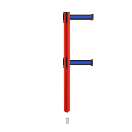 Retractable Dual Belt Barrier Stanchion, Mini Socket Base, Red Post, 11 ft Belt - Montour Line MSX630DSK